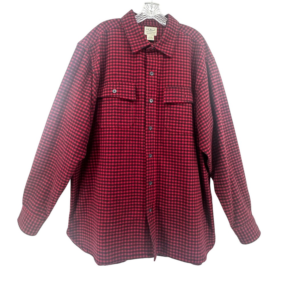 LL Bean Mens XL Red Black Buffalo Check Flannel Shirt Traditional Fit 100%Cotton